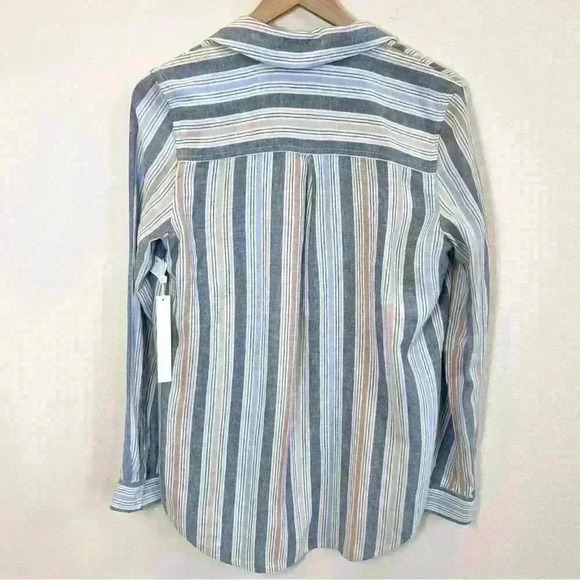NWT Caslon Women’s Linen Blend Button-Up Striped Nordstrom Shirt Size X-Small - Picture 3 of 12